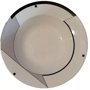 Charles Stuart ANGLES Wide Rim Soup Bowls Vintage 80's Art Deco Black & White